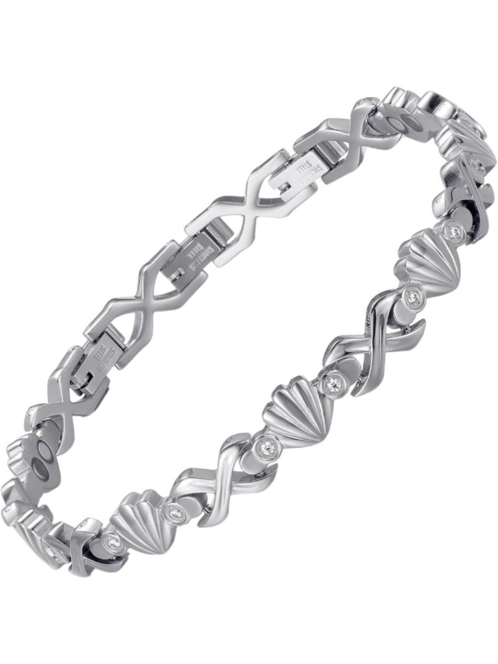Stylish Magnetic Bracelet for Women - Stainless Steel with Crystal Inlay